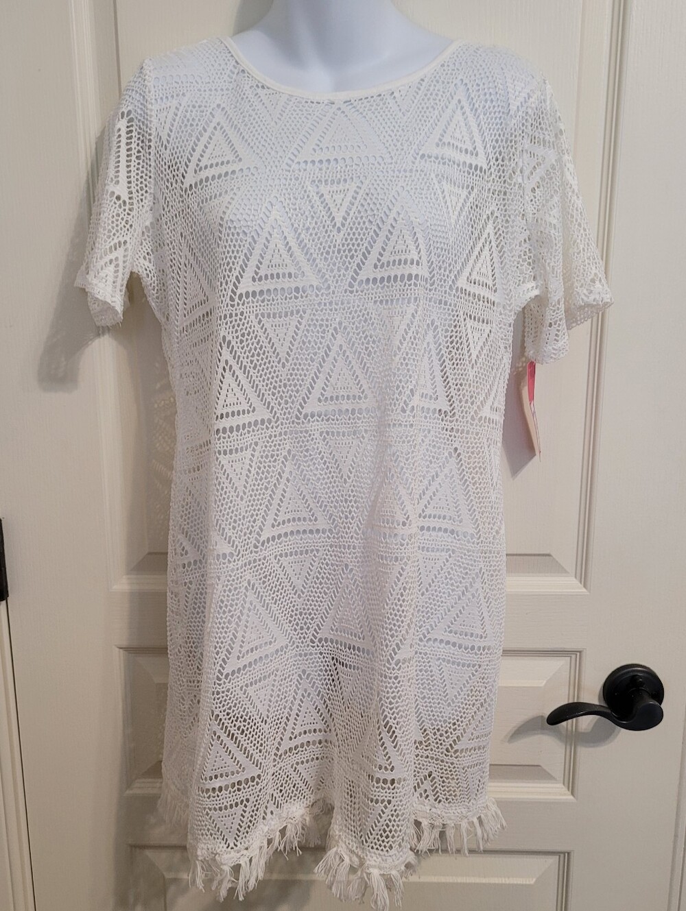 Xhilaration Cream Crochet Tassel Beach/Swim  Cover-Up - Sz L, NWT (flaws)